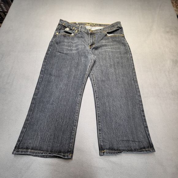 Ruff Rryders Capri Jeans Womens 10 Blue Straight Distressed Y2K Embroidered - Picture 1 of 10